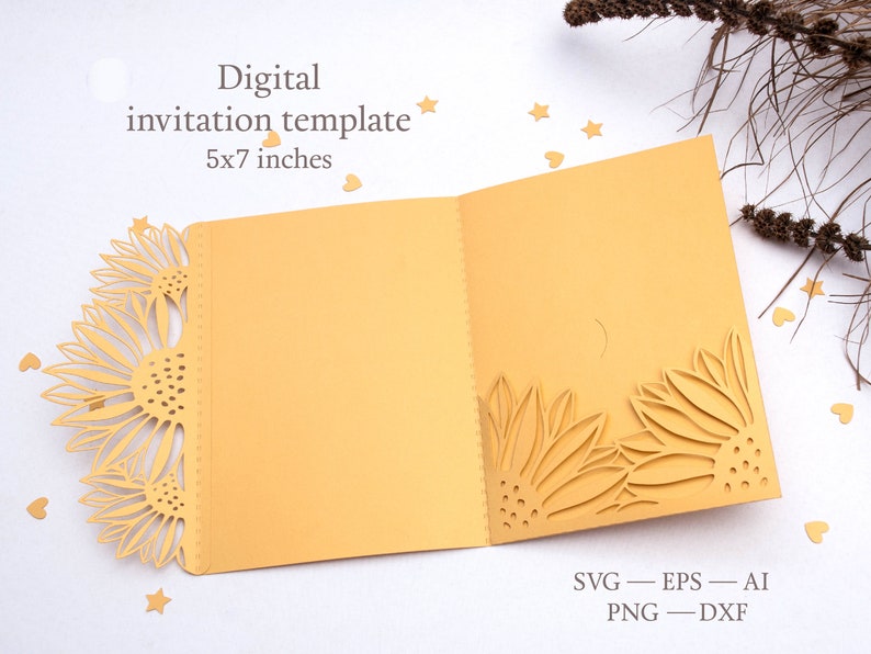 Download Cricut SVG Sunflower wedding pocket invitation 5x7 SVG | Etsy