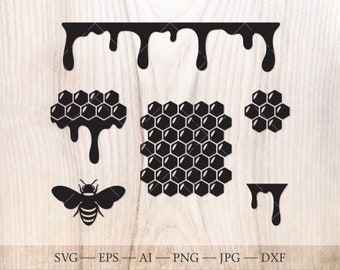 Honey Drips Svg, Dripping borders svg, Dripping svg, Honeycomb SVG, Hexagon Svg, Bee silhouette SVG. Honey bee svg, Bee keeper svg