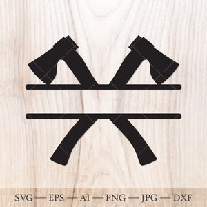 May include: Black silhouette of two crossed axes with a horizontal line in the middle for a name or text. The design is suitable for a woodworker, lumberjack, or anyone who enjoys the outdoors.