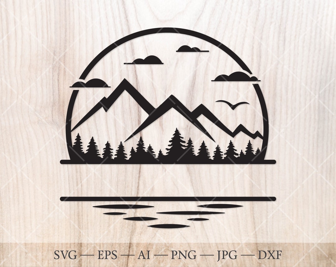 Mountain Lake and Forest Monogram SVG. Forest Split Name Frame SVG Cut ...