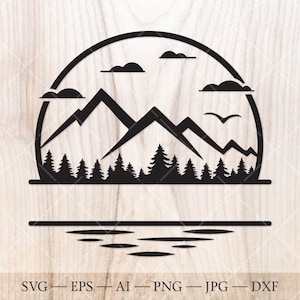 Mountain lake and forest Monogram SVG. Forest Split Name Frame SVG Cut File. Mountains svg, Forest svg. Outdoors svg