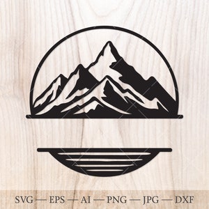 Montagne et lac monogramme SVG, chaîne de montagnes Split nom cadre fichier coupe SVG. Svg montagnes, svg à l'extérieur