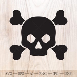 File SVG con teschio per Cricut, file SVG con teschio pirata e ossa incrociate, file di taglio SVG con Jolly Roger, clipart con scheletri, download digitale di teschio di Halloween.