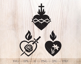 Paquete SVG de los Sagrados Corazones de la Sagrada Familia: Archivos de corte religiosos (descarga digital)