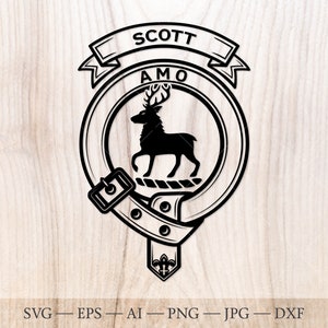 Insignia con el escudo de Scott SVG, escudo de clan escocés SVG, escudo familiar SVG, escudo de armas SVG, cinturón heráldico escocés con hebilla SVG, escudo de clan SVG