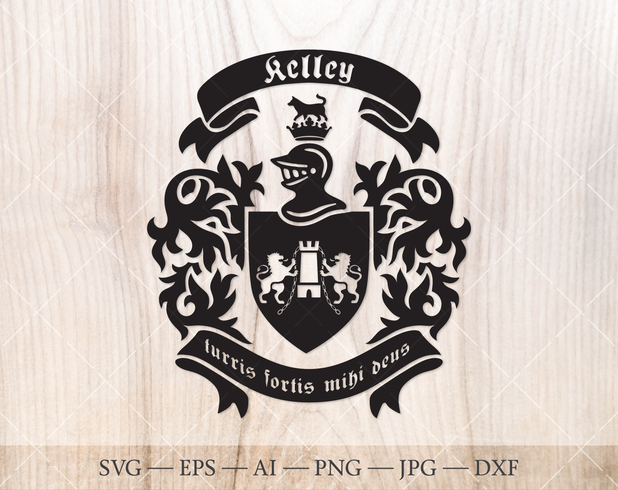 Kelley Family Crest. Coat of Arms Svg. Heraldic Shield With Lions and  Tower, Ribbon Banners SVG. - Etsy