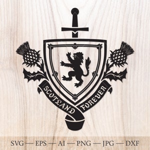 Escocia para siempre SVG, Cardo escocés svg, Escudo de Alba Gu Brath svg. Escudo de armas svg. Escudo heráldico con cardo y león rampante SVG.