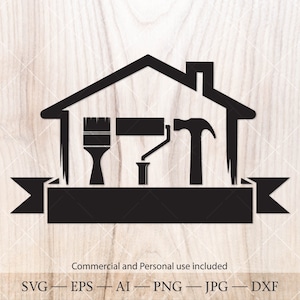 Huis- en reparatietools monogram SVG. Huis Frame Svg. Schilder SVG, dakdekker SVG. Cricut SVG-bestand knippen. Klusjesman svg, aannemer svg