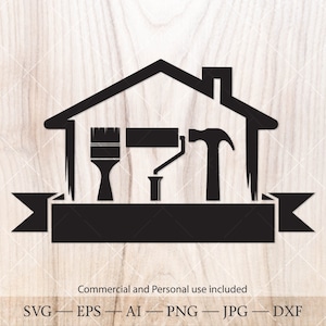 House and repair tools monogram SVG. House Frame Svg. Painter SVG, Roofer svg. Cricut SVG cut file. Handyman svg, contractor svg