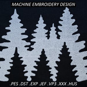Motif de broderie Machine silhouette forêt, 10 tailles. Motif de broderie silhouette pin. Fichier de broderie nature bois à la limite des arbres
