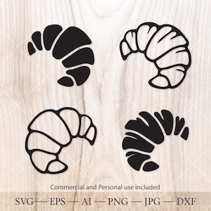 Croissant-svg. Handgetekende croissant silhouet svg. Gebak en bakkerij gestanst bestand svg-bundel. Ontbijt-svg
