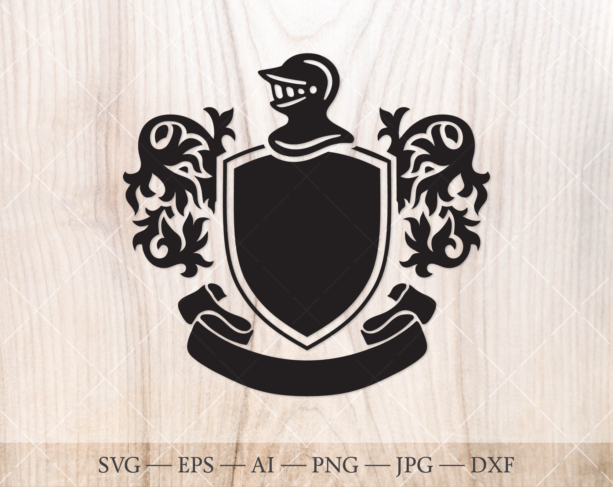 Download Shield With Knight Helmet Florals And Ribbon Banner Svg Coat Etsy