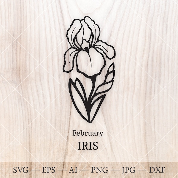 Iris SVG, February Birth Flower SVG. Birth month flower drawing. Birthday flower clipart