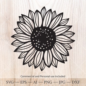 Tournesols SVG. Fichier de coupe Cricut SVG. Clipart de silhouette de tournesol. Contour de tournesol floral botanique
