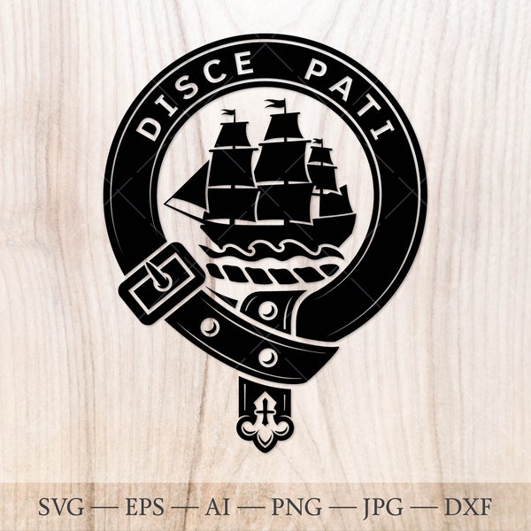 Duncan crest badge SVG with sailing ship, Scottish clan svg, Family crest svg. Coat of arms svg. Heraldic scottish belt SVG. Clan crest svg