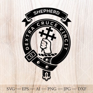 Insigne écusson berger SVG, svg clan écossais, écusson famille svg. Armoiries svg. Ceinture héraldique écossaise avec boucle SVG. Emblème du clan svg