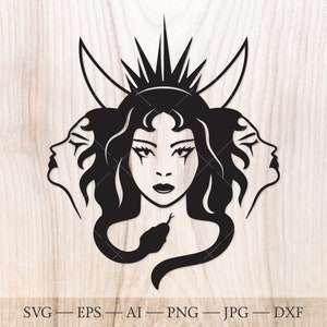 Hekate Triple Moon Goddess SVG, Gothic Wiccan Cut File (Digital Download)