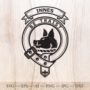 Innes écusson SVG avec sanglier, clan écossais svg, écusson familial svg. Armoiries svg. Ceinture écossaise avec boucle SVG. Emblème du clan svg