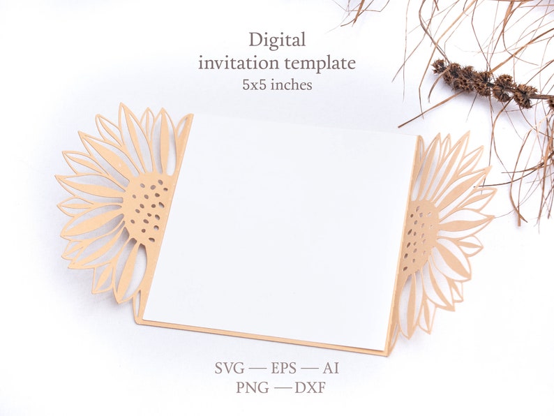 Download Cricut SVG Sunflower wedding invitation 5x5 SVG template ...