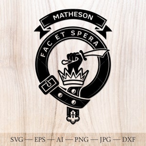 Insigne écusson Matheson SVG, svg du clan écossais, écusson familial svg. Armoiries svg. Ceinture héraldique écossaise avec boucle SVG. Emblème du clan svg