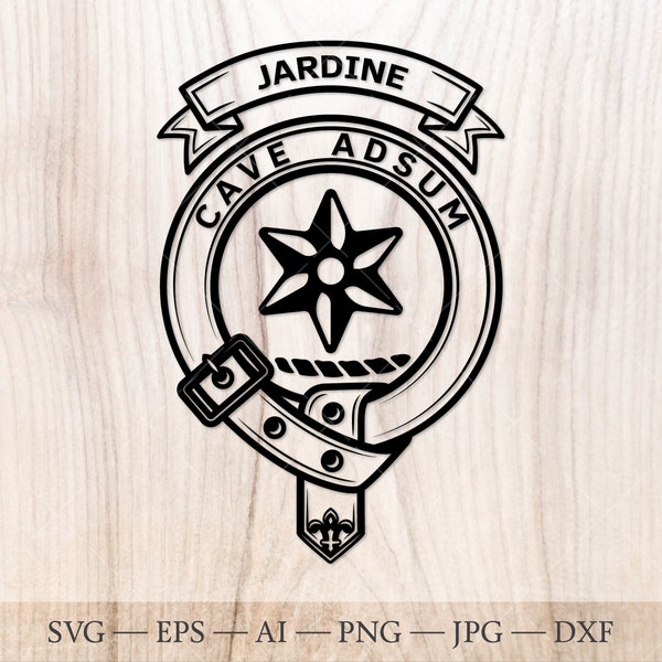 Jardine crest badge SVG with a spur rowel, Scottish clan svg, Family crest svg. Coat of arms svg. Heraldic scottish clan crest svg