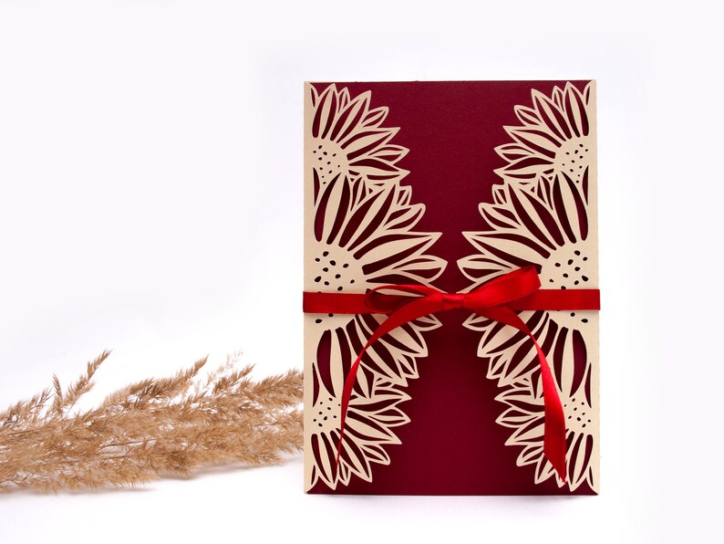 Download Art Collectibles Clip Art Cricut Svg Sunflower Wedding Invitation 5x7 Svg Template Digital Papercut Template Gate Fold Paper Die Cut Card With Sunflower