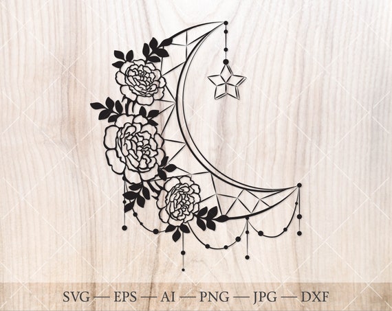 Download Crystal Moon Svg Floral Moon Svg Half Moon With Rose Flowers Etsy