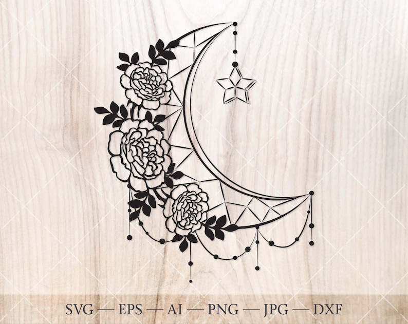 Download Crystal moon svg. Floral moon SVG. Half moon with rose ...