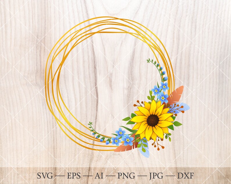 Download Sunflower wreath with feathers SVG. Sunflower clipart ...