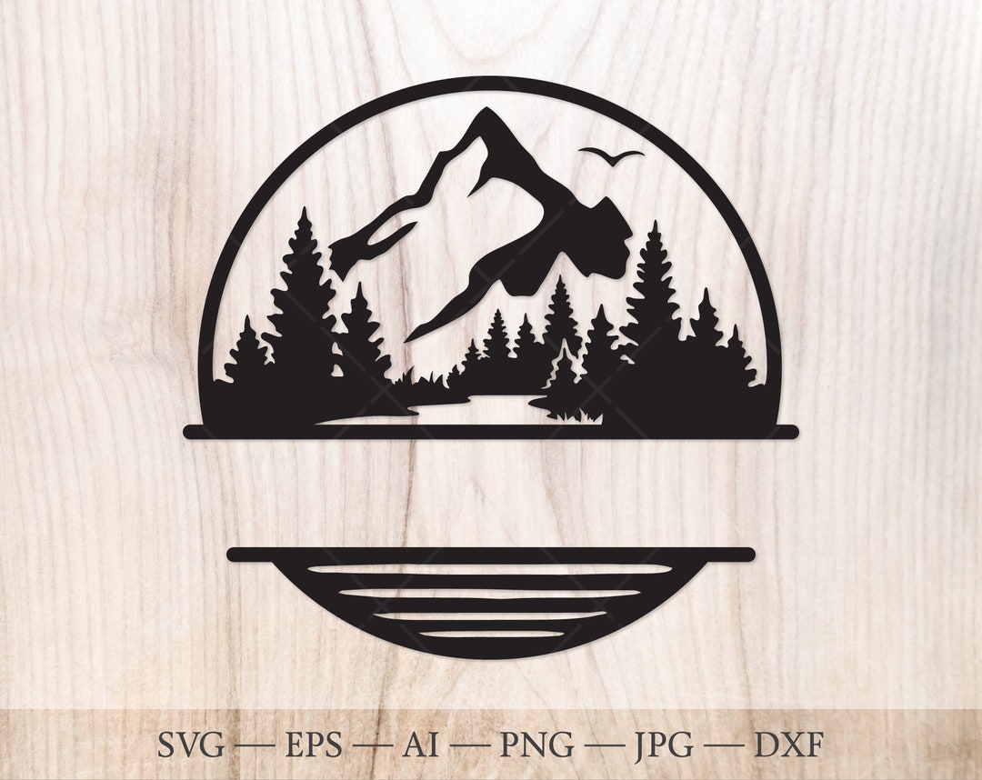 Mountain, River and Forest Monogram SVG, Forest Split Name Frame SVG ...
