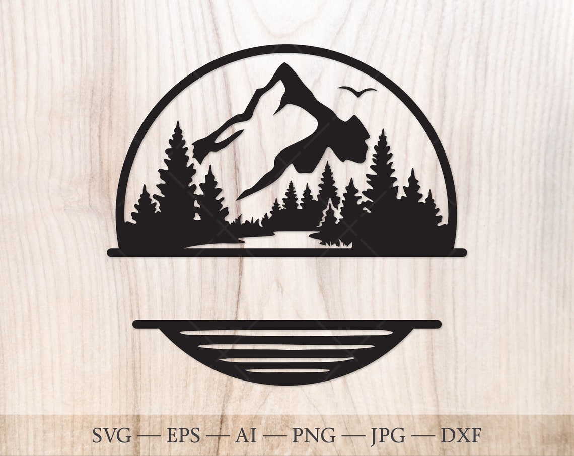 River Monogram Vector Mountain River Forest Monogram SVG, Split Name Frame Cut File (digital ...