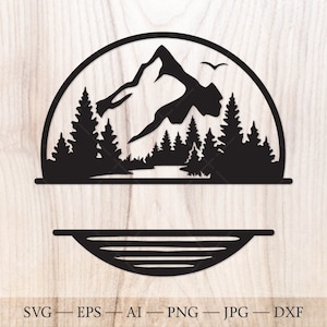 Mountain, river and forest Monogram SVG, Forest Split Name Frame SVG Cut File. Mountains svg, Forest svg. Outdoors svg