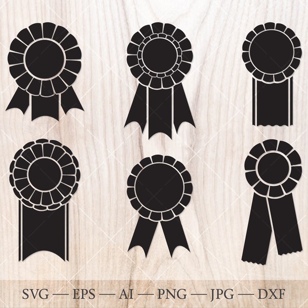 Rosette ribbon svg. Winner awards svg, trophy SVG. Ribbon silhouette clipart. Ribbon Svg, champion svg
