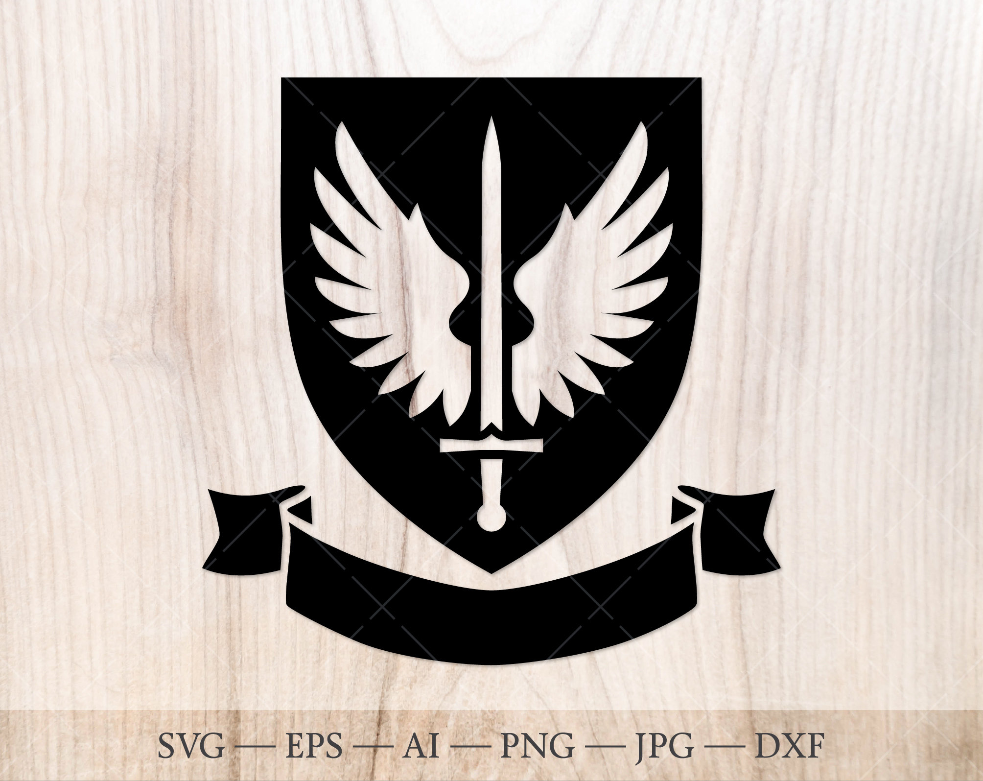 Family Crest SVG With Sword and Wings Ribbon Banner. Coat of - Etsy