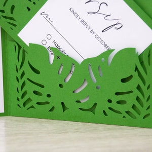 Monstera bröllopsinbjudan SVG-mall, trefaldig ficka, OSA-kort (digital nedladdning) bild 4