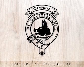 Campbell crest badge SVG, Scottish clan svg, Family crest svg. Coat of arms svg. Heraldic scottish belt with buckle SVG. Clan crest svg