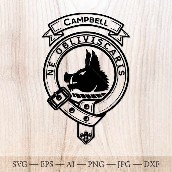 Campbell crest badge SVG, Scottish clan svg, Family crest svg. Coat of arms svg. Heraldic scottish belt with buckle SVG. Clan crest svg