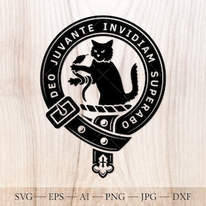 Badge écusson MacThomas SVG avec un chat sauvage et un serpent, svg du clan écossais, écusson familial svg. Armoiries svg. Svg écusson du clan écossais