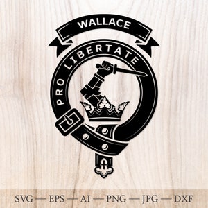 Insigne d’écusson Wallace SVG, clan écossais svg, écusson familial svg. Armoiries svg. Ceinture écossaise héraldique avec boucle SVG. Crête de clan svg