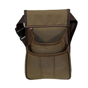 Leather & Canvas shotgun shell sporting clay / skeet / trap pouch Texan - Brown / Khaki - Personalization Option- Optional Personalization