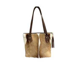 Springbok Skin & Buffalo Hide Shoulder Purse Tote with Mohawk Medium or Large