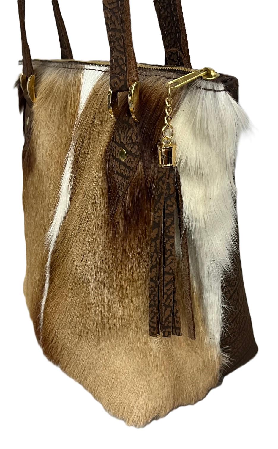 Springbok Skin & Buffalo Hide Shoulder Purse Tote With Mohawk Medium or ...