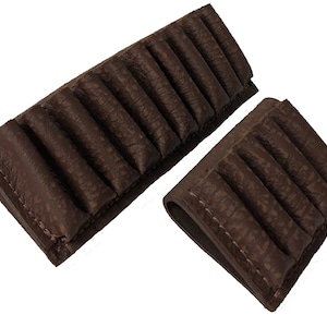 Buffalo Hide 375 & 458 rifle cartridge ammo belt slide carrier - Holds 5 or 10 - Brn / Blk - Made in USA
