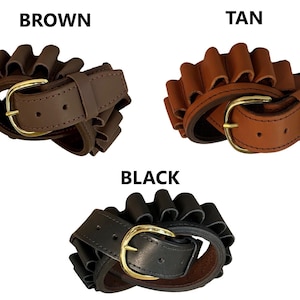 Leather 45-70 Govt rifle cartridge ammo belt holds 25 rounds - 1 1/2&quot; - Brown / Black / Tan