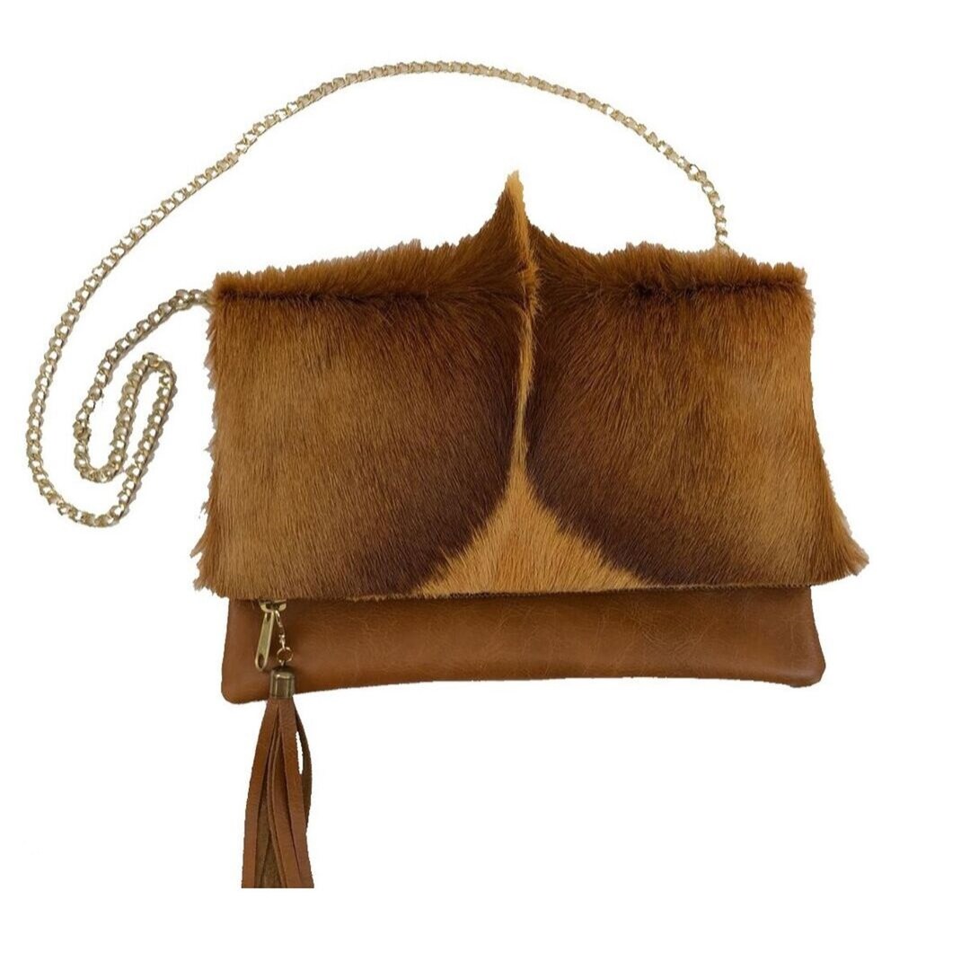 Springbok Skin Foldover Clutch Purse W/mohawk and Chain or Leather ...