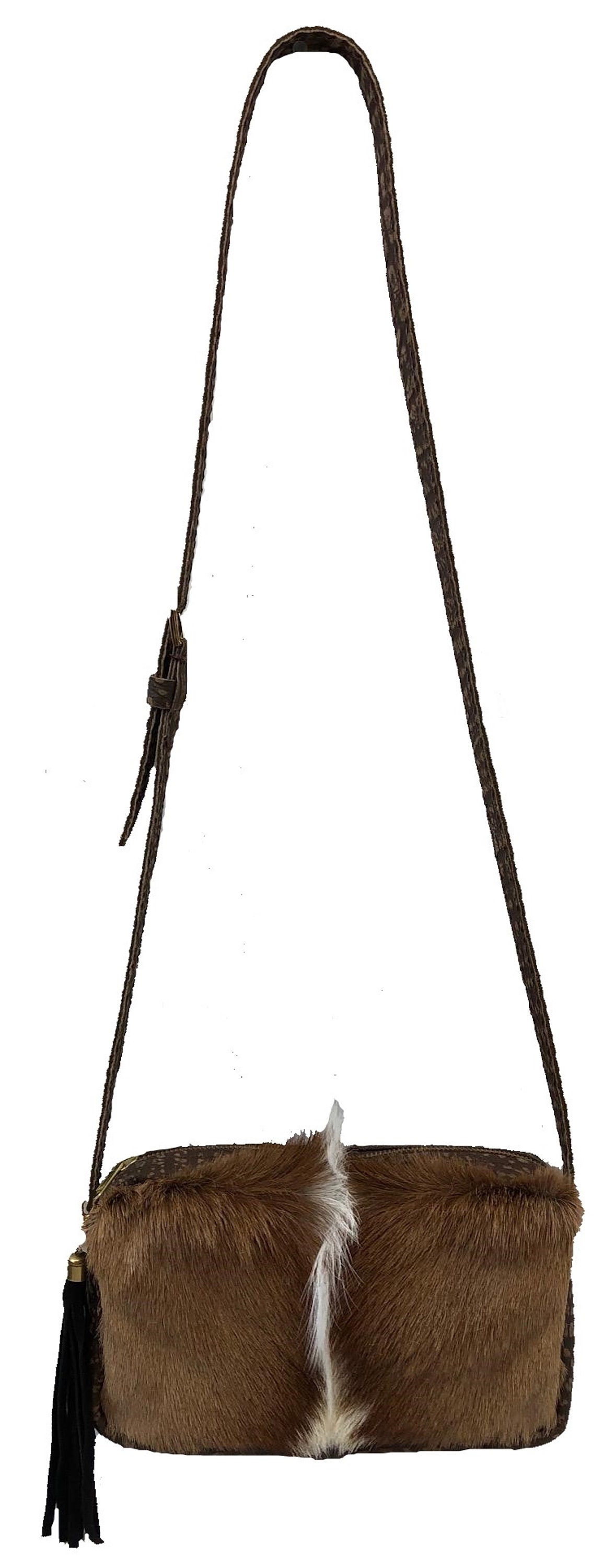Springbok Skin Crossbody Camera Bag Purse With Mohawk and Leather ...