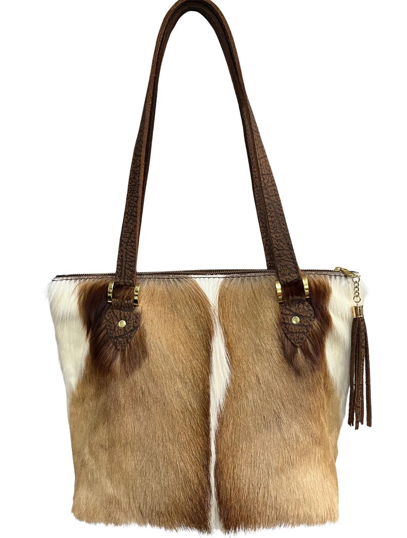Springbok Skin & Buffalo Hide Shoulder Purse Tote With Mohawk Medium or ...