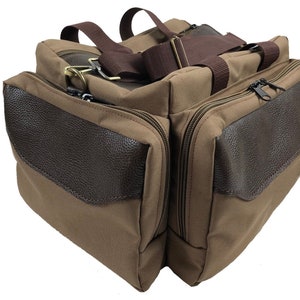 Range / Field Bag - Genuine Leather & Nylon Canvas for sporting clays,skeet, trap - Brown / Khaki - Personalization Option