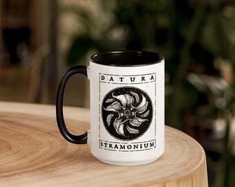 Datura Stramonium Mug - Poisonous Plant Illustration Antique Botanical Mug 15 oz - Whimsigothic Mug Witch Aesthetic Gift Idea