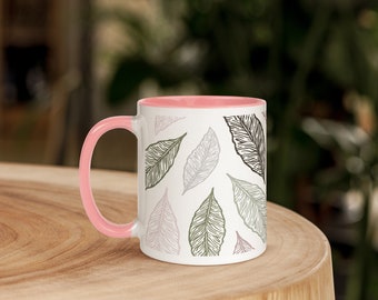 Laurel Leaves Ceramic Mug 11 oz - Unique Botanical Mug with Leaves Illustration - Mother's Day Gift